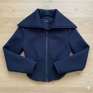 Zara wide collar cropped active jacket with ribbed waist